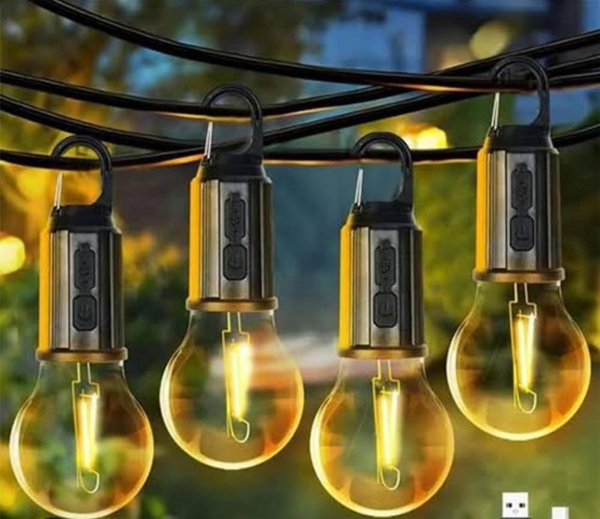 Rechargeable Camping Bulb String Lights – Portable Outdoor LED Hanging Lights